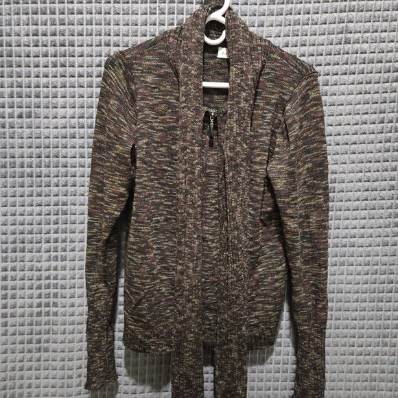 VTG Thin Knit 3pc Set Stretch Sm-Lg Artsy Brown Jacket Top Pants Boho Chic Y2K - Picture 7 of 16